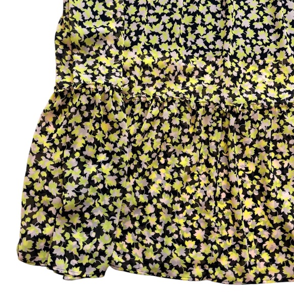 Who What Wear Neon Floral Yellow Black Maxi Dress Tiered Whimsigoth Cottagecore - Picture 10 of 12